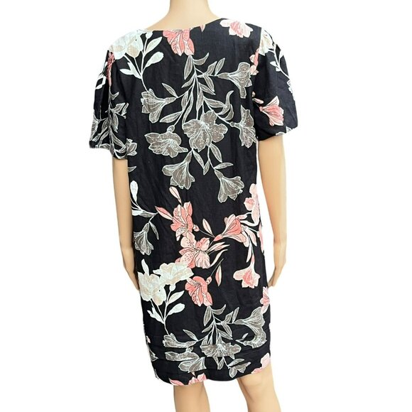Linen Blend Shift Dress Sz L Layered Floral Layers Beachy Original Nicole Miller - Picture 2 of 7